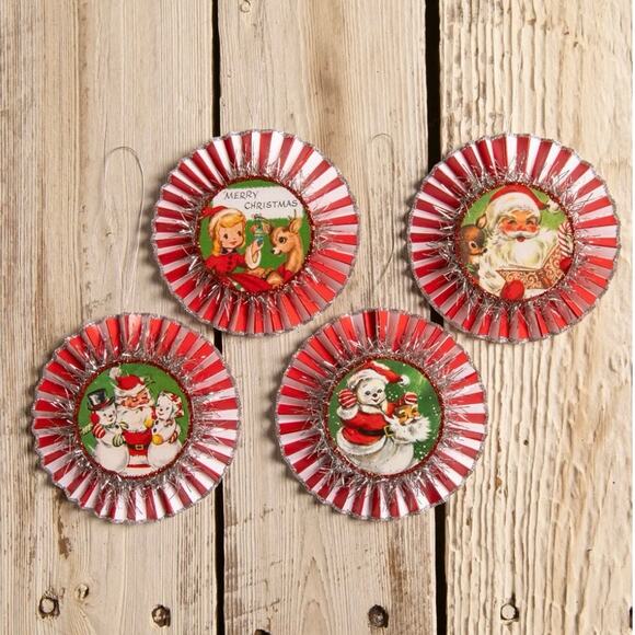 Bethany Lowe Kitschmas Rosette Retro Christmas Ornaments Set of 4 NEW - Picture 1 of 2